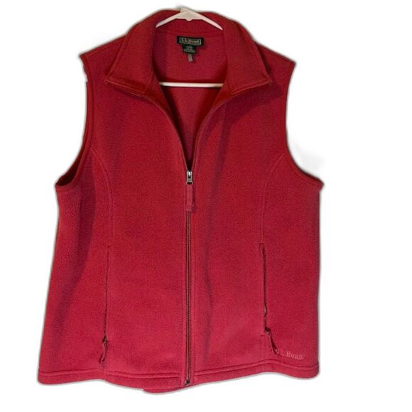 LL Bean Raspberry Pink Gorpcore Cozycore Casual Fleece Vest Zipper Pockets L - Picture 1 of 5